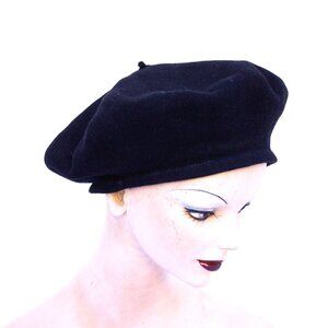 Vintage black beret, Spanish wool baret
